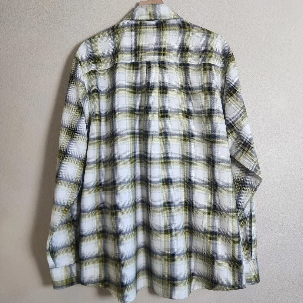 Dixxon Sublime Flannel Shirt Mens Extra Large White Yellow Plaid Snap Button - Picture 9 of 11
